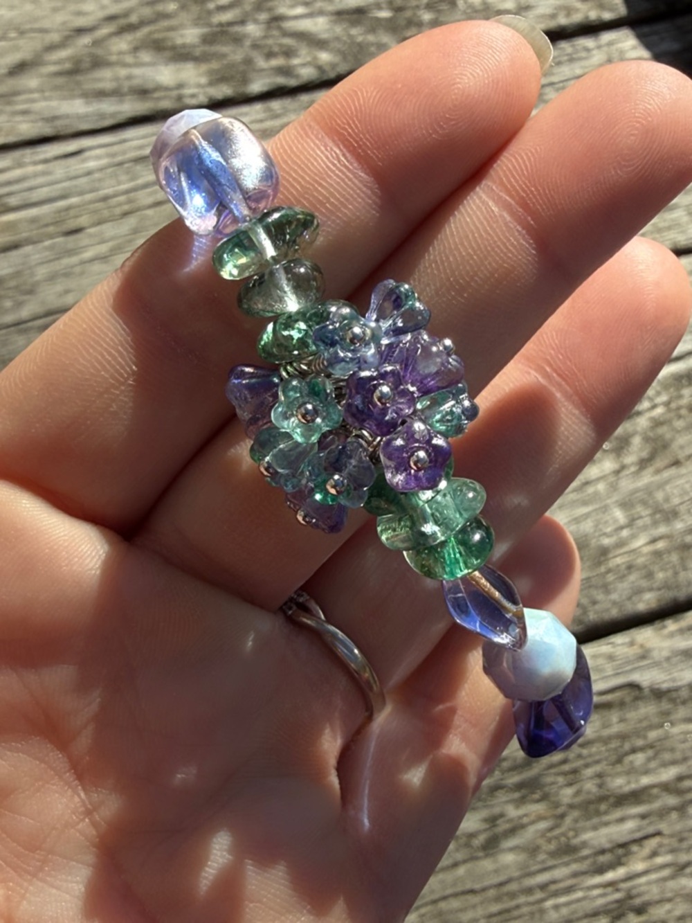 Handmade Multicolor Glass Bead Bracelet - Purple & Green